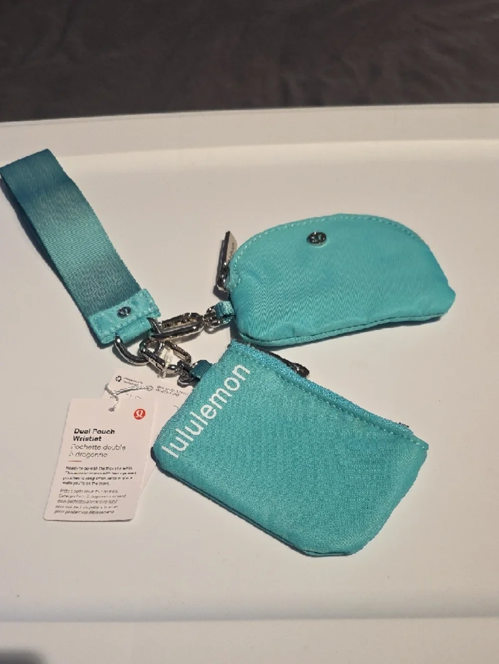 Lululemon aqua dual pouch wristlet key & card holder NWT